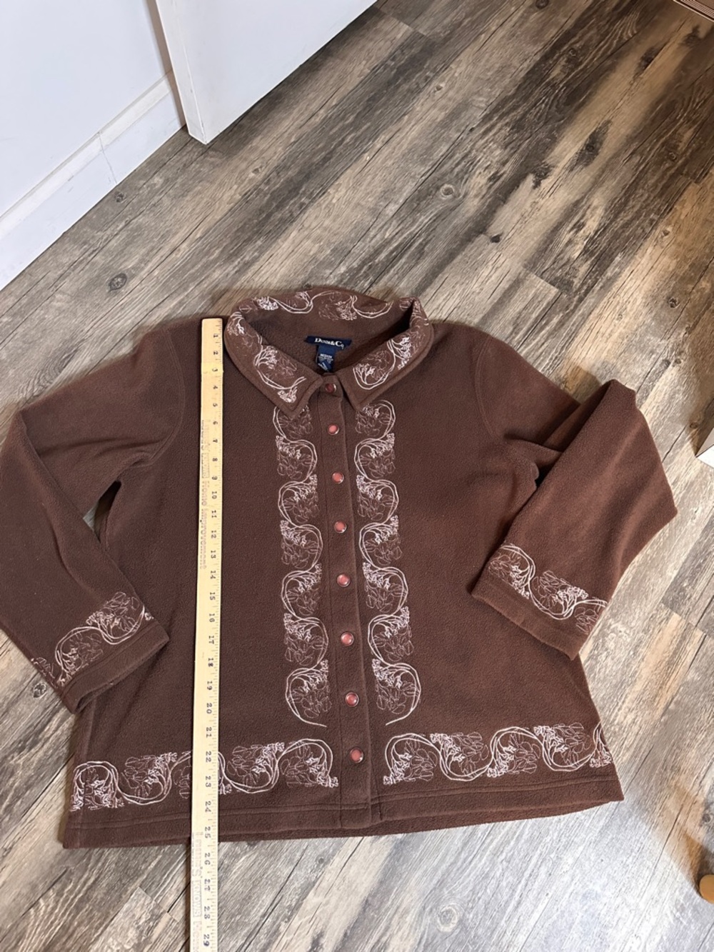 Denim&Co Brown Embroidered Button-Front Cardigan - Picture 8 of 11